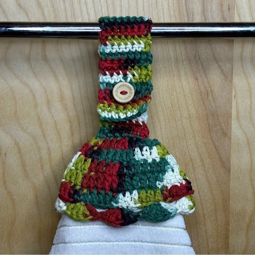 Kitchen Tea‎ Hand Towel Topper Holder Christmas Holiday Cotton Crochet by Seller